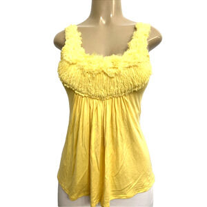Sky Top Blouse Sleeveless Round Neck Embellished Stretch Yellow Shirt S